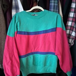Vintage Starting Point Color Block Sweatshirt | L | 80s Retro Pullover Sweater